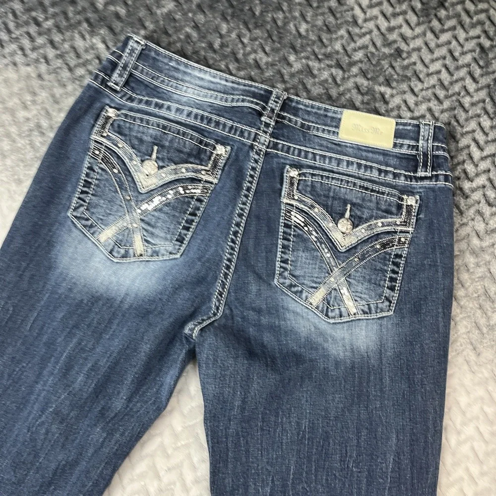 Miss Me Jeans Womens 34 Curvy Boot Rhinestone Embellished Flap Pocket W34 L 31